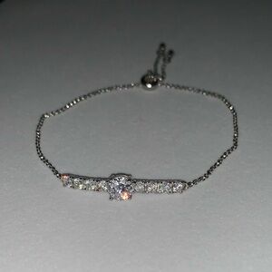 925 Sterling Silver CZ Faux Diamond Dainty Chain Adjustable Size Bracelet